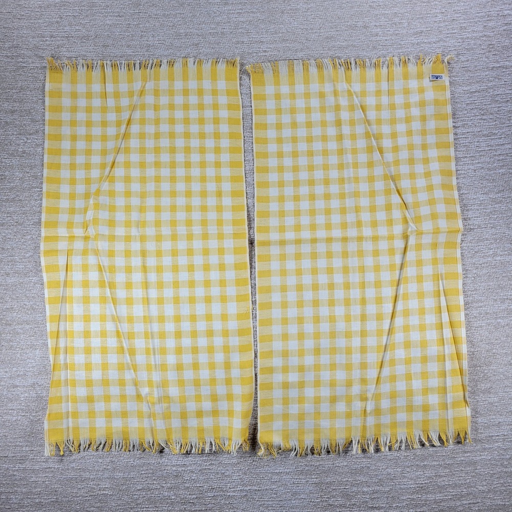 VTG Cannon Tea Towel Kitchen Dish Rag Yellow Gingham Linen Deadstock Set of 2